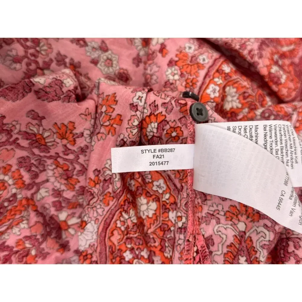 New J Crew Top XS Womens Puff Sleeve Paisley Cotton Pink Floral Blouse
